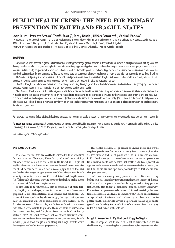 (PDF) Public Health Crisis: the Need for Primary Prevention in Failed ...