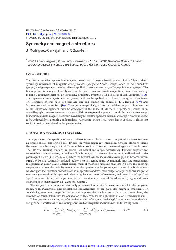 (PDF) Symmetry and magnetic structures