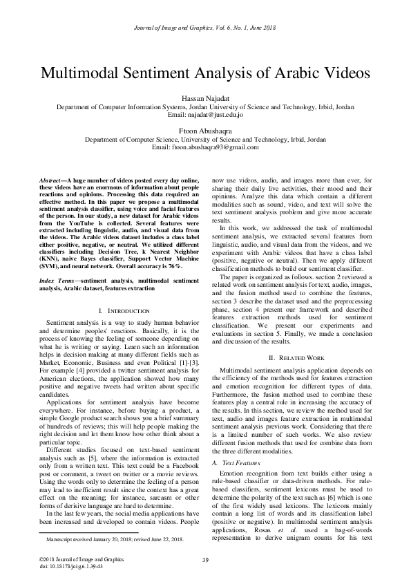 (PDF) Multimodal Sentiment Analysis of Arabic Videos