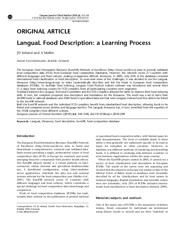 (PDF) LanguaL Food Description: a Learning Process