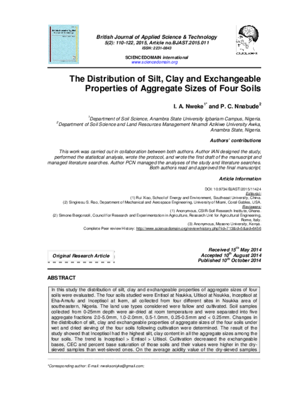 (PDF) The Distribution of Silt, Clay and Exchangeable Properties of