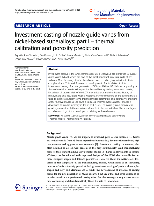 (PDF) Investment casting of nozzle guide vanes from nickelbased