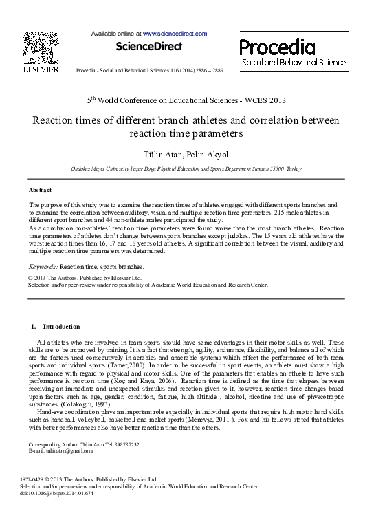 (PDF) Reaction Times of Different Branch Athletes and Correlation ...