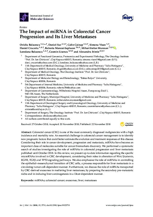 (PDF) The Impact of miRNA in Colorectal Cancer Progression and Its ...