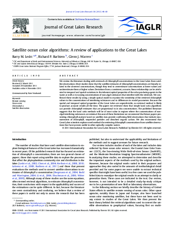 (PDF) Satellite ocean color algorithms: A review of applications to the ...