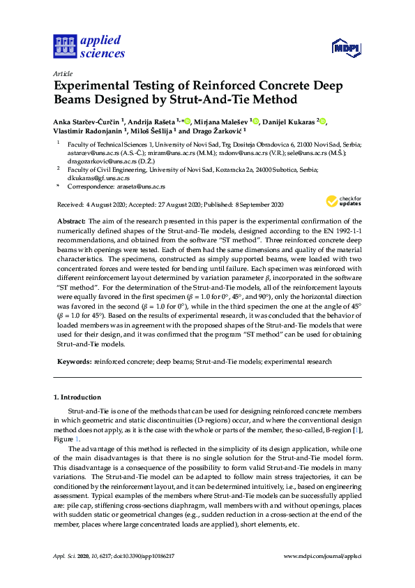 (PDF) Experimental Testing of Reinforced Concrete Deep Beams Designed ...