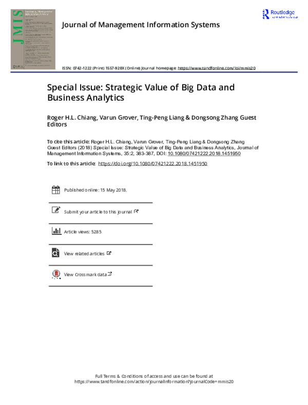(PDF) Special Issue: Strategic Value of Big Data and Business Analytics