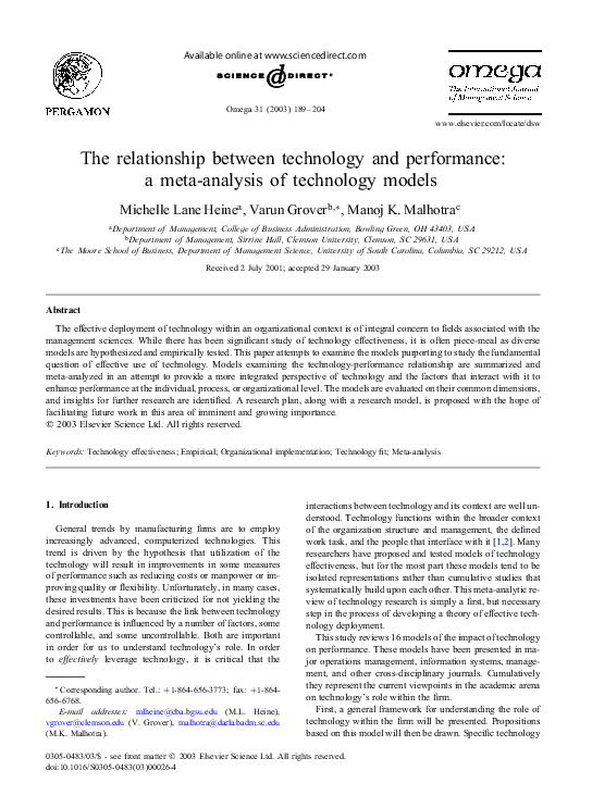 (PDF) The relationship between technology and performance: a meta ...