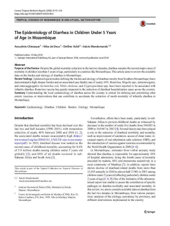 (PDF) The Epidemiology of Diarrhea in Children Under 5 Years of Age in ...