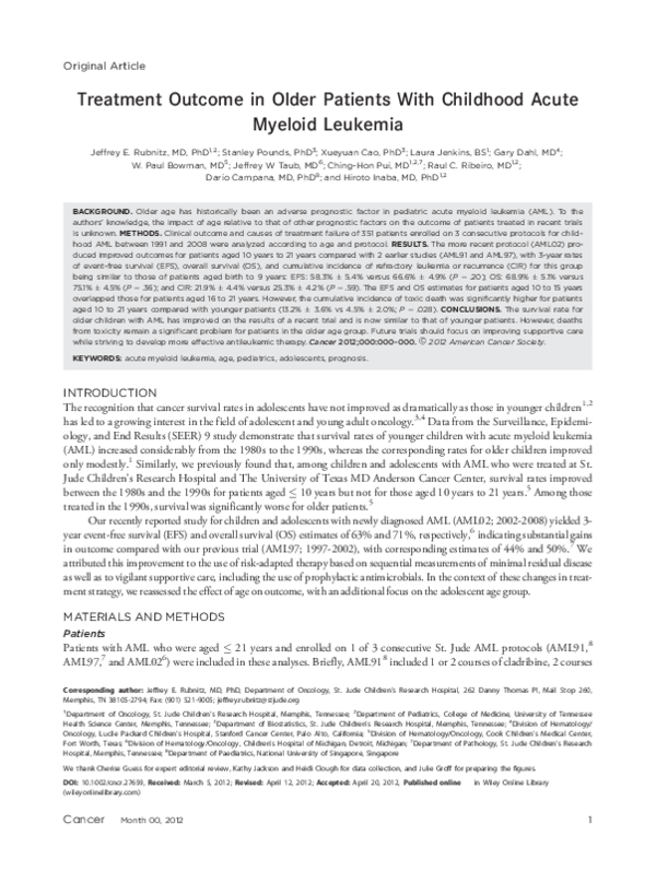 (PDF) Treatment outcome in older patients with childhood acute myeloid ...