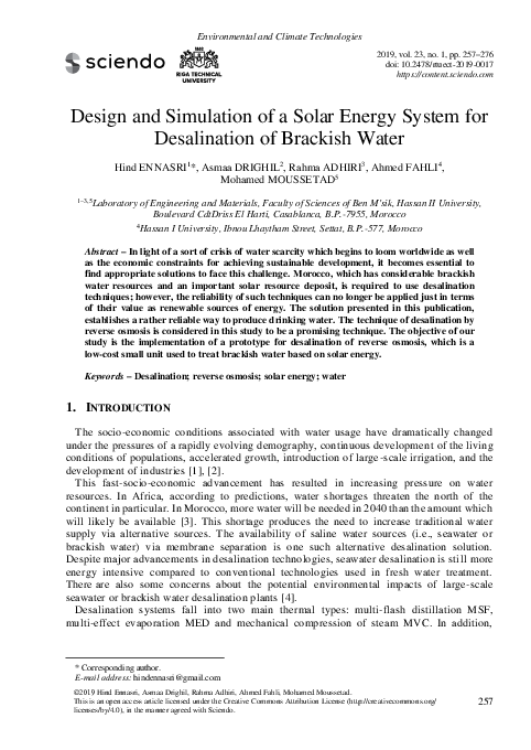 (PDF) Design and Simulation of a Solar Energy System for Desalination ...