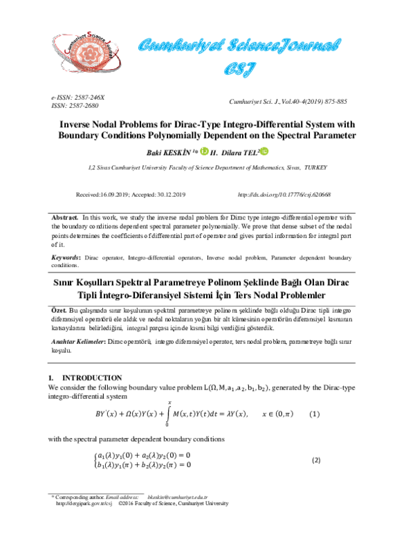 (PDF) Inverse Nodal Problems for Dirac-Type Integro-Differential System ...
