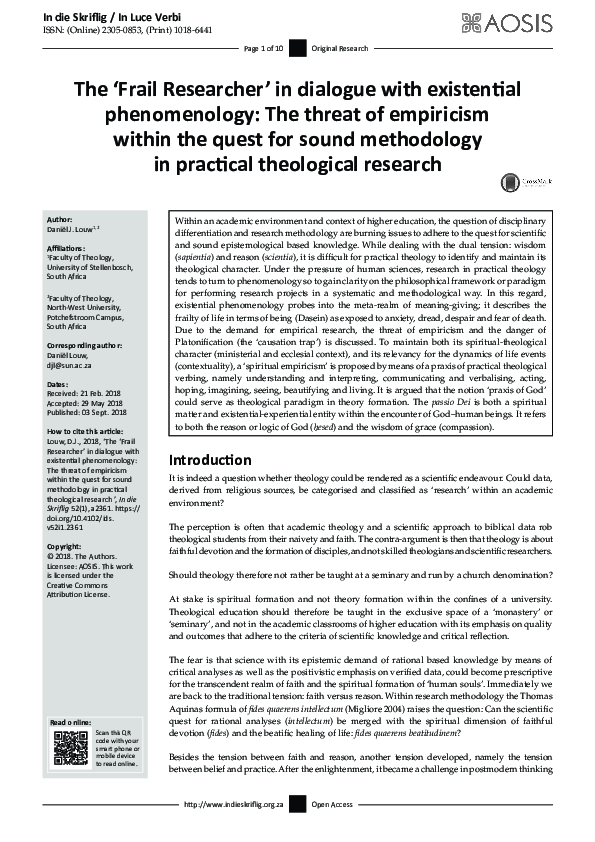 (PDF) The ‘Frail Researcher’ in dialogue with existential phenomenology