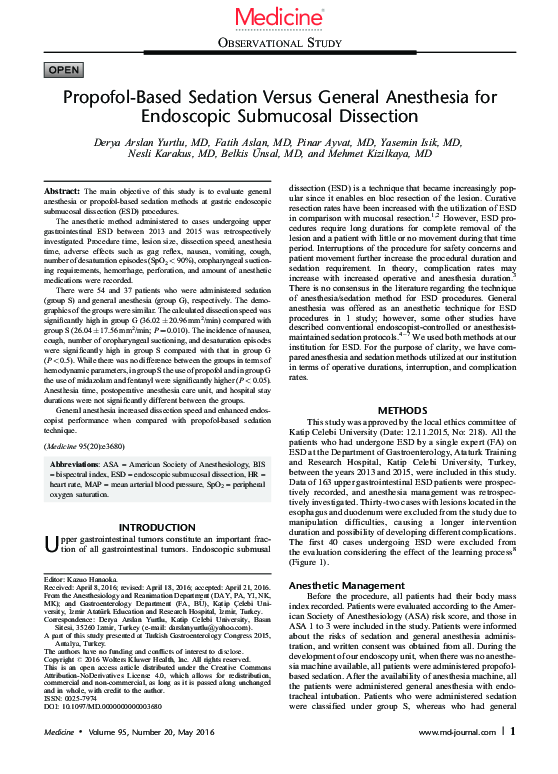 (PDF) PropofolBased Sedation Versus General Anesthesia for Endoscopic