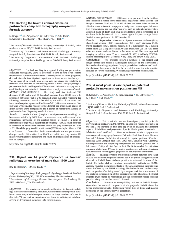 (PDF) 2.11. Report on 14 years’ experience in forensic radiology; an