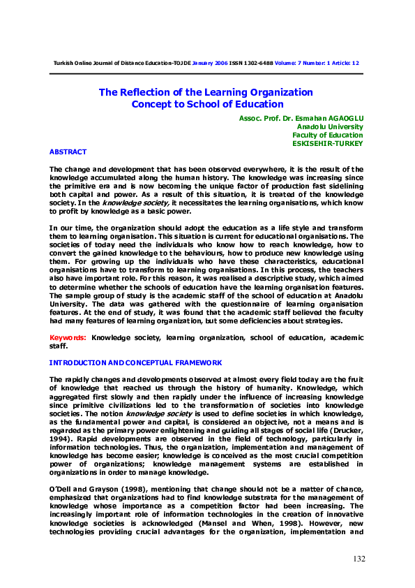 (PDF) The Reflection of the Learning Organization Concept to School of ...