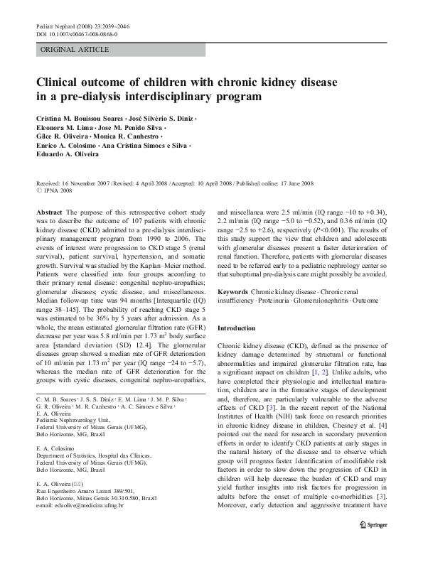 (PDF) Clinical outcome of children with chronic kidney disease in a pre ...