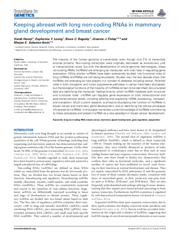 (PDF) Keeping abreast with long non-coding RNAs in mammary gland ...