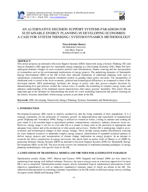 (PDF) An Alternative Decision Support Systems Paradigm for Sustainable ...