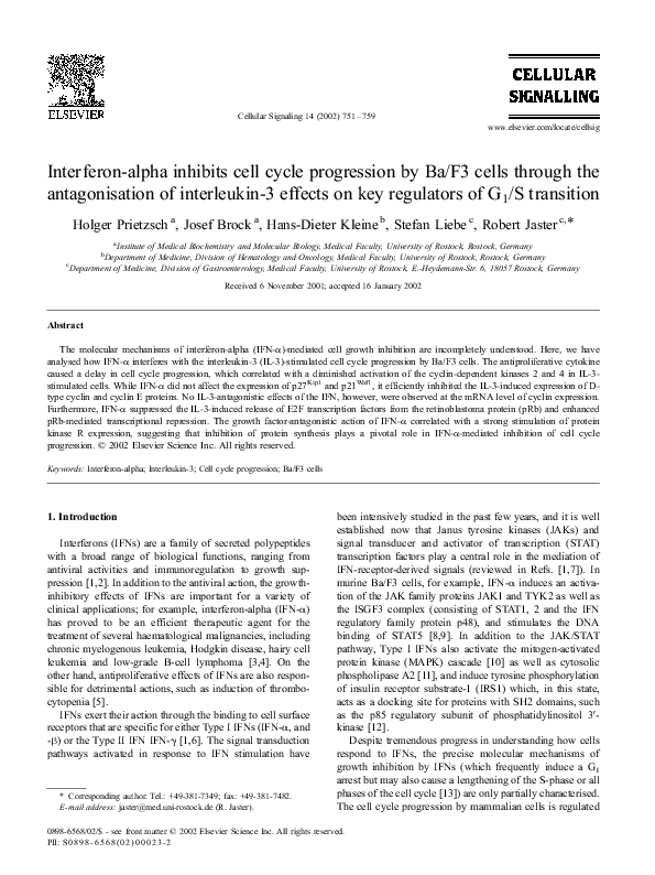 (PDF) Interferon-alpha inhibits cell cycle progression by Ba/F3 cells ...