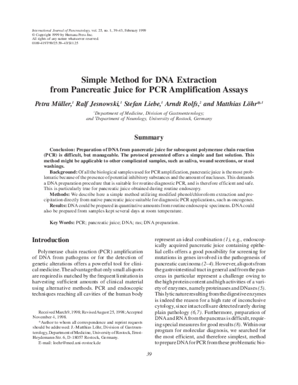 (PDF) Simple method for DNA extraction from pancreatic juice for PCR ...