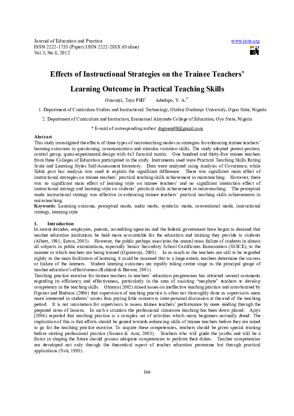 (PDF) Effects of Instructional Strategies on the Trainee Teachers ...