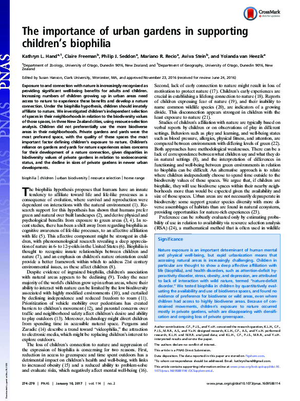 (PDF) The importance of urban gardens in supporting children's biophilia