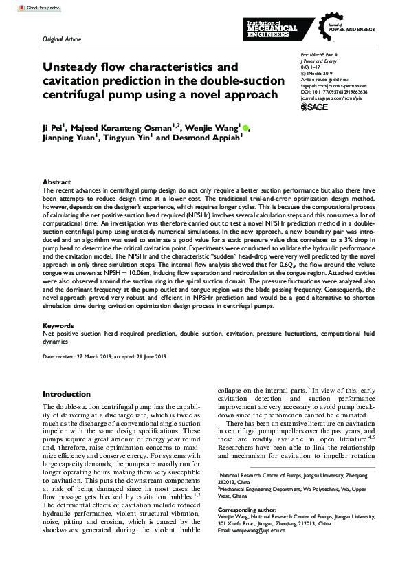 (PDF) Unsteady flow characteristics and cavitation prediction in the ...