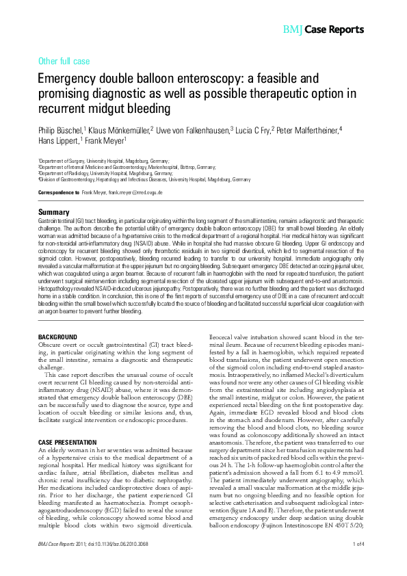(PDF) Emergency double balloon enteroscopy: a feasible and promising ...
