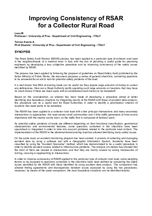 (PDF) Improving Consistency of RSAR for a Collector Rural Road