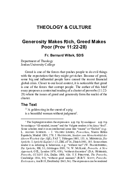Pdf Generosity Makes Rich Greed Makes Poor Prov 11 22 28