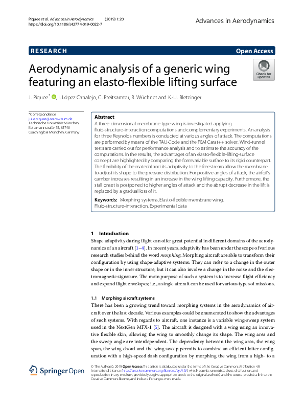 (PDF) Aerodynamic analysis of a generic wing featuring an elasto ...