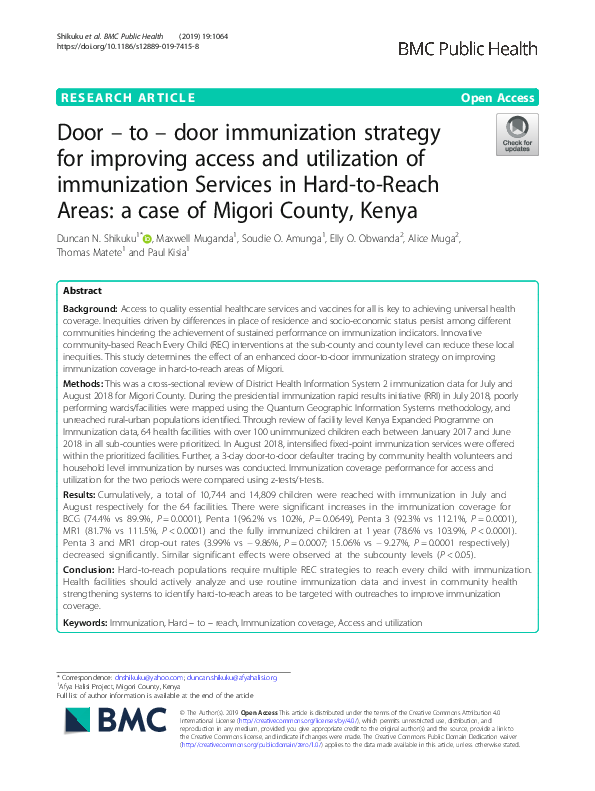 (PDF) Door – to – door immunization strategy for improving access and ...