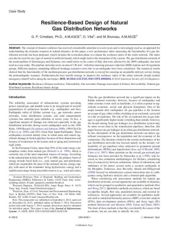 (PDF) Resilience-Based Design of Natural Gas Distribution Networks