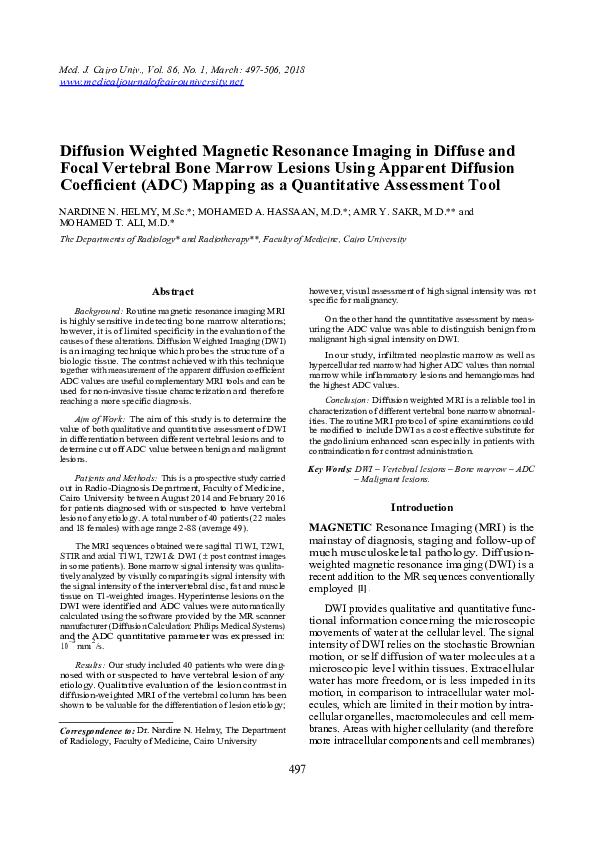 (PDF) Diffusion Weighted Magnetic Resonance Imaging in Diffuse and ...