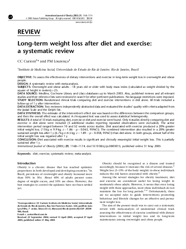 (PDF) Long-term weight loss after diet and exercise: a systematic review