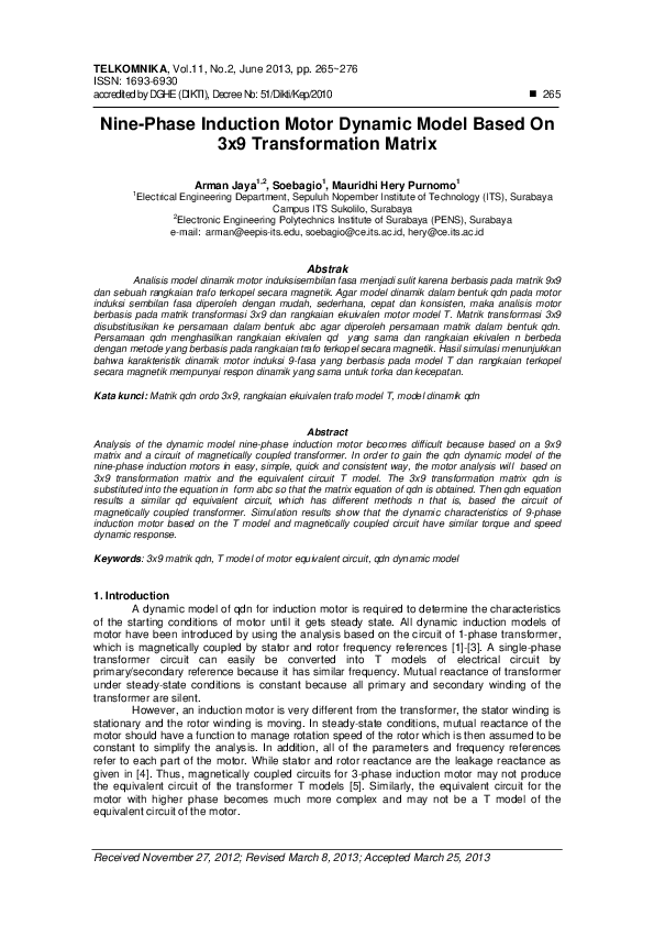 (PDF) Nine-Phase Induction Motor Dynamic Model Based On 3x9 ...