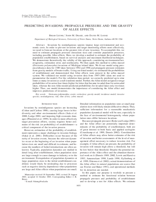 (PDF) Predicting Invasions: Propagule Pressure and the Gravity of Allee ...