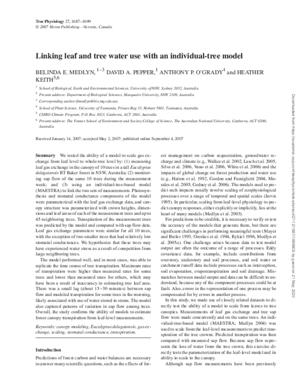 (PDF) Linking leaf and tree water use with an individual-tree model