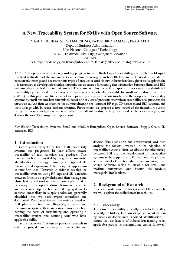 (PDF) A New Traceability System for SMEs with Open Source Software