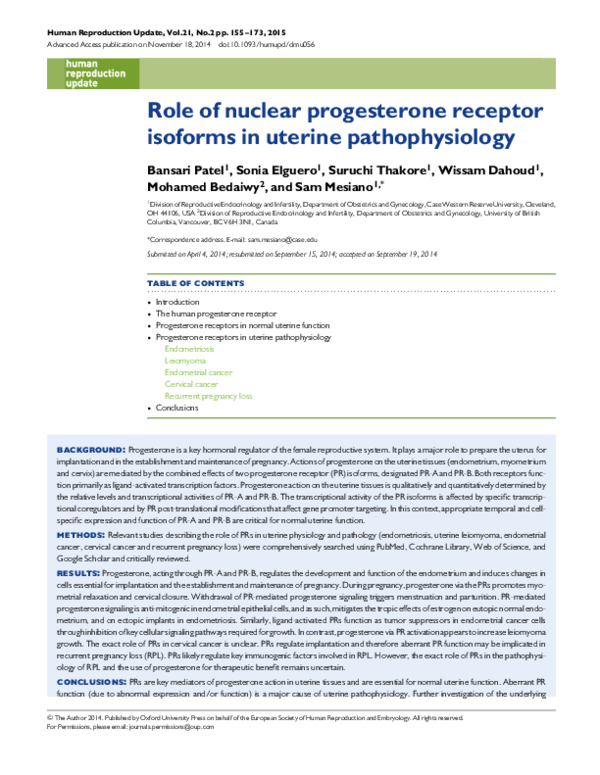 (PDF) Role of nuclear progesterone receptor isoforms in uterine ...