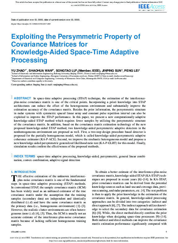 (PDF) Exploiting the Persymmetric Property of Covariance Matrices for ...
