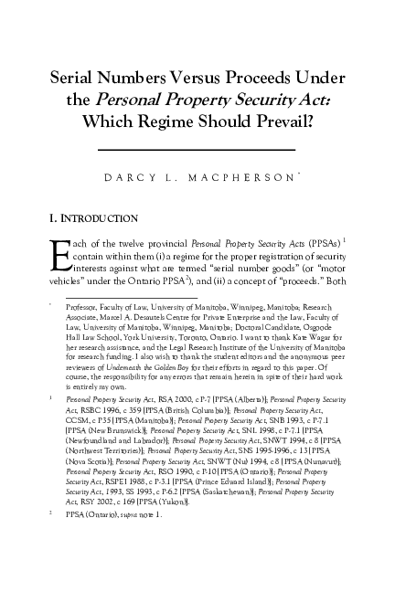 (PDF) Serial Numbers Versus Proceeds Under the Personal Property ...
