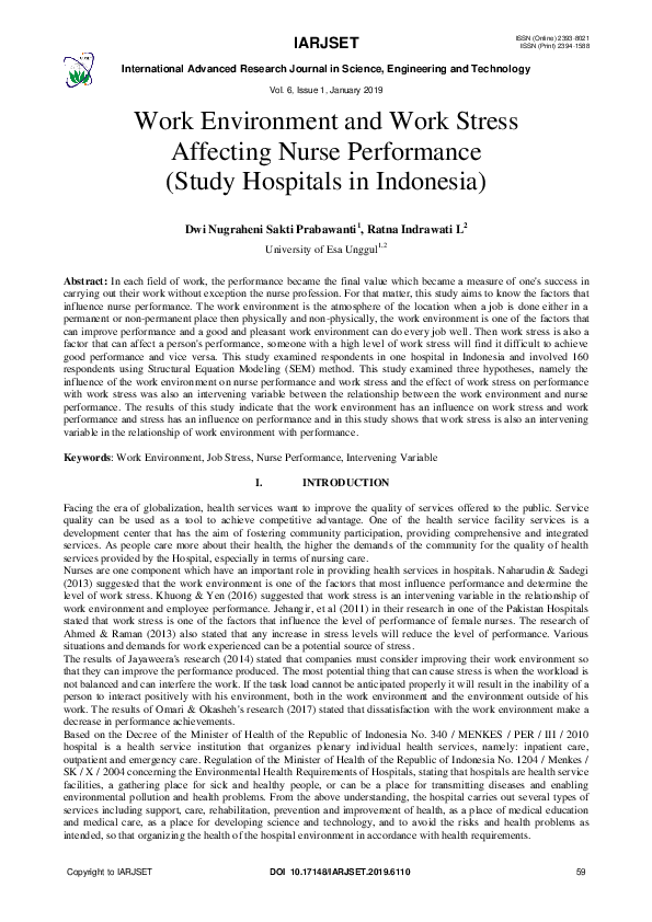 (PDF) Work Environment and Work Stress Affecting Nurse Performance ...