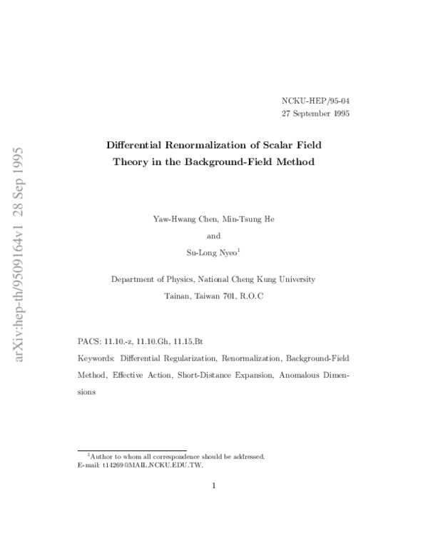 (PDF) Differential Renormalization of Scalar Field Theory in the BackgroundField Method Yaw