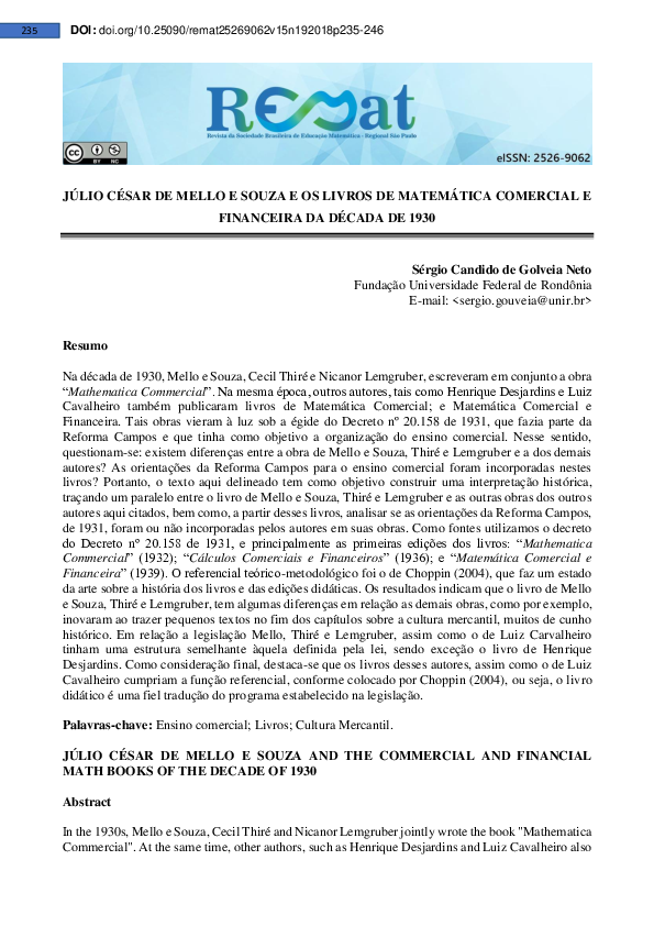 (PDF) Júlio César de Mello e Souza e os livros de matemática comercial ...