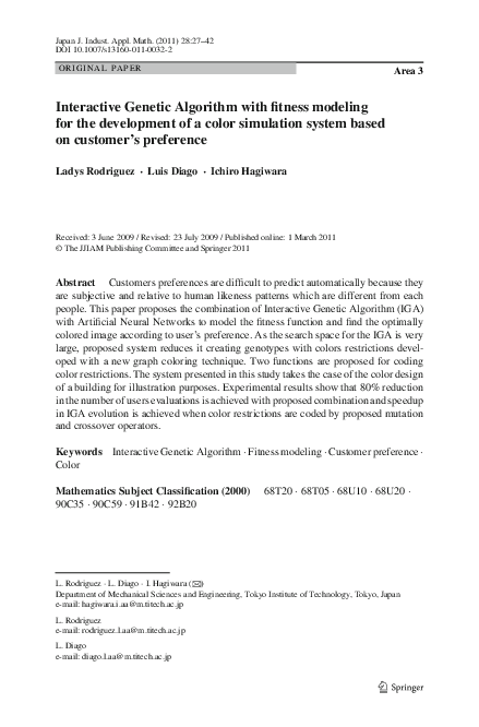 (PDF) Interactive Genetic Algorithm with fitness modeling for the ...