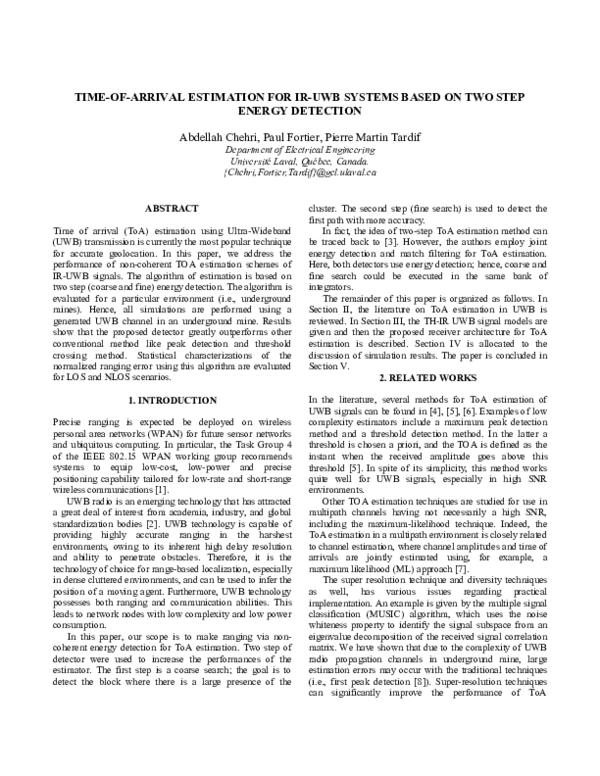 (PDF) Time-of-arrival estimation for IR-UWB systems based on two step ...
