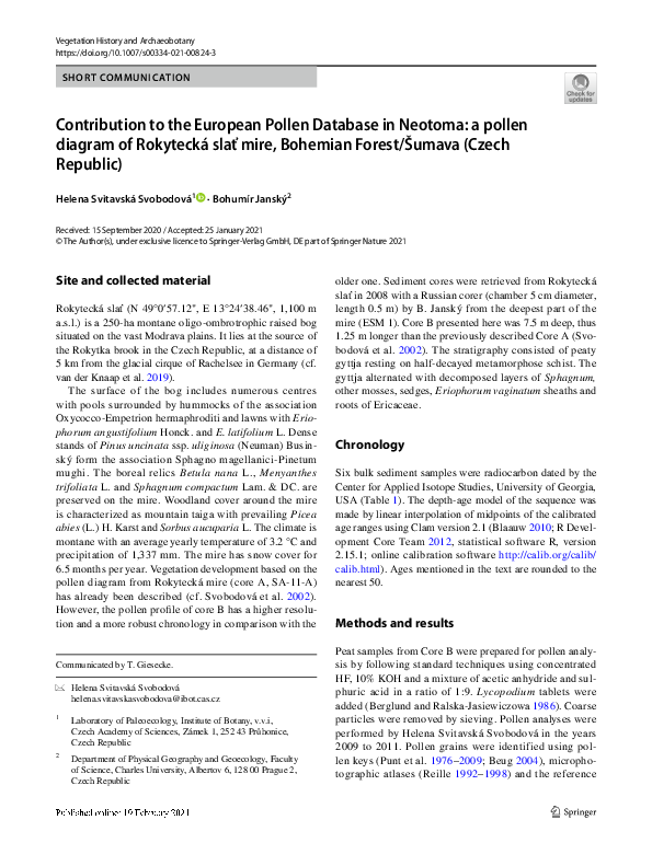 (PDF) Contribution to the European Pollen Database in Neotoma: a pollen ...