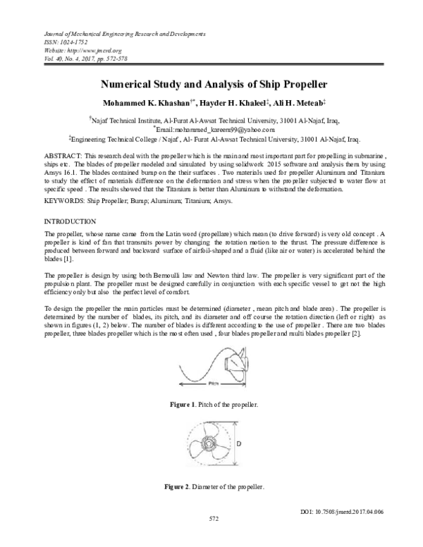 (PDF) Numerical Study and Analysis of Ship Propeller